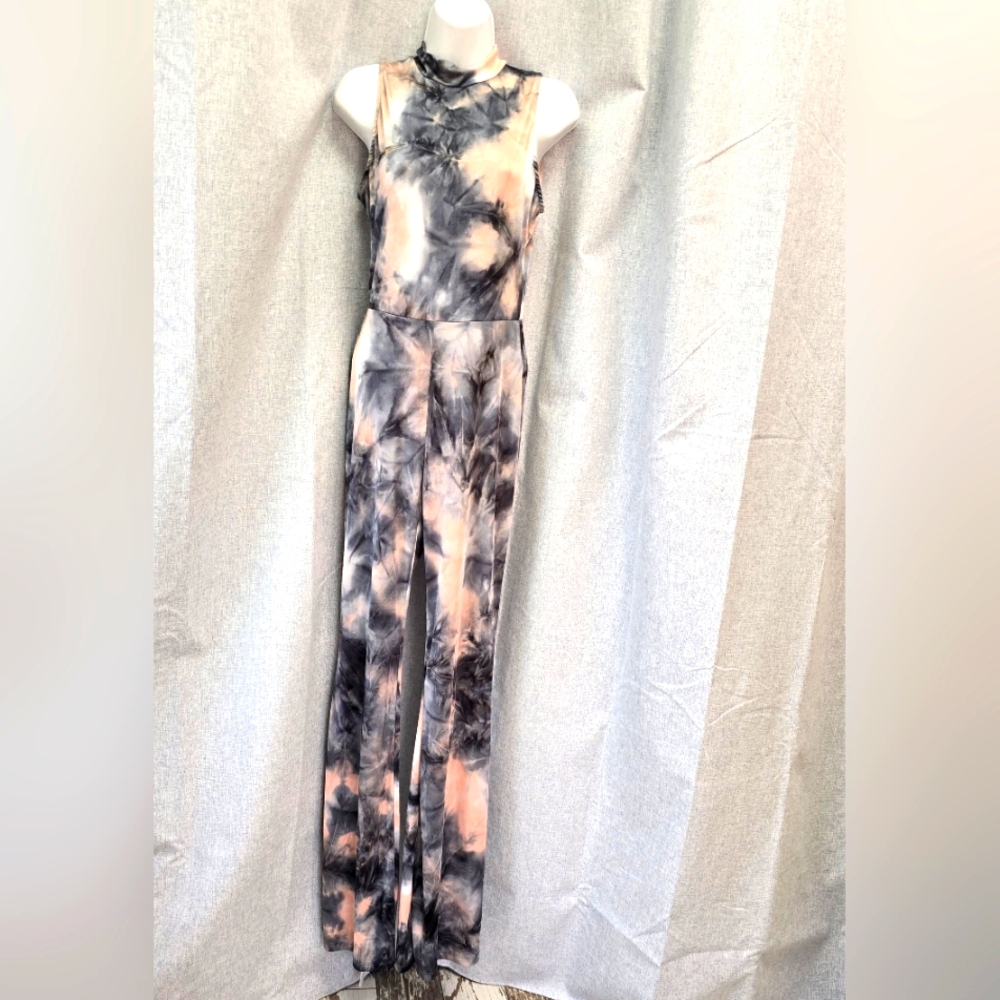 Symphony Women's Tie Dye Wide Leg Sleeveless Open Back Jumpsuit Size Medium